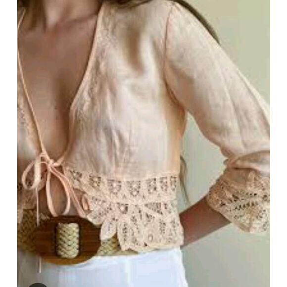 J. Jill Women’s Medium Peach Crochet Cropped Open Cardigan Sweater EUC - Picture 1 of 8